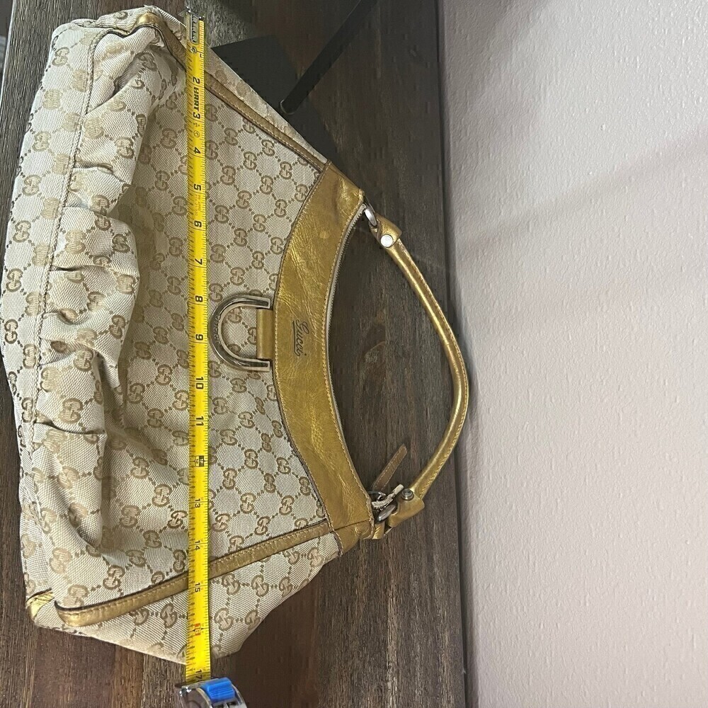 GUCCI GG Canvas Gold Leather Hobo Shoulder Bag - Picture 9 of 14